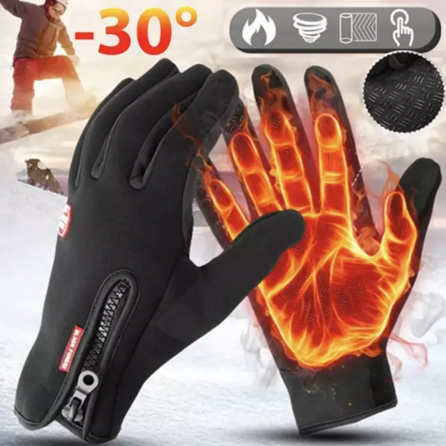 Mens Winter Warm Windproof Waterproof Fleece Lined Thermal Touch Screen Gloves