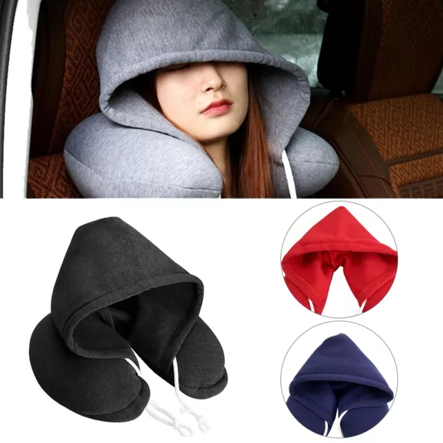 U Shaped Memory Foam Neck Pillow Hooded Travel Pillows for Airplane Sleeping Bus