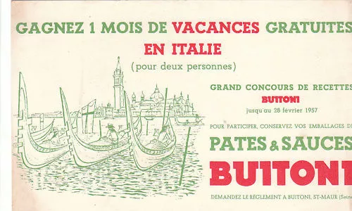 Buvard - Pates et sauces Buitoni. Vacances en Italie. ETAT NEUF (réf. 64/20)