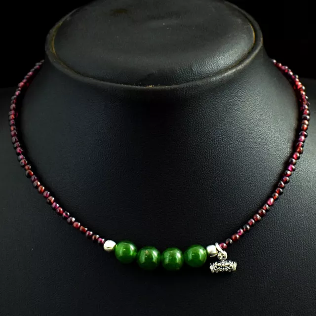 73 Cts Natural Single Strand Garnet & Jade Round Shape Beads Necklace JK 05E305