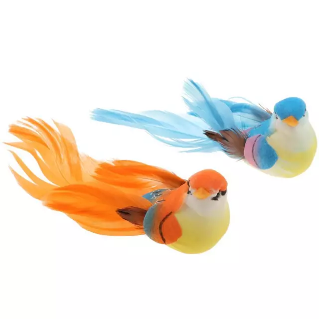 2pcs Multicolored Birds on Clip Artificial Robins in Feathers Christmas Tree