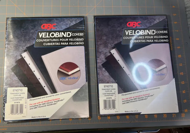 GBC Velobind Covers Black 25 Sets #9743710 Pre-punched & scored Made in USA -TWO