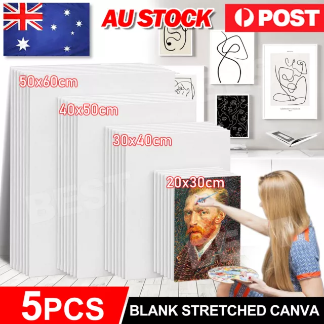 5x Artist Blank Stretched Canvas Canvases Art Large White Range Oil Acrylic Wood