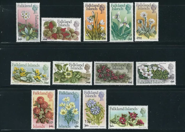 Falkland Islands 1971 QEII Blumen Dezimal Ovpts (Scott 197-209 Komplett) VF MNH