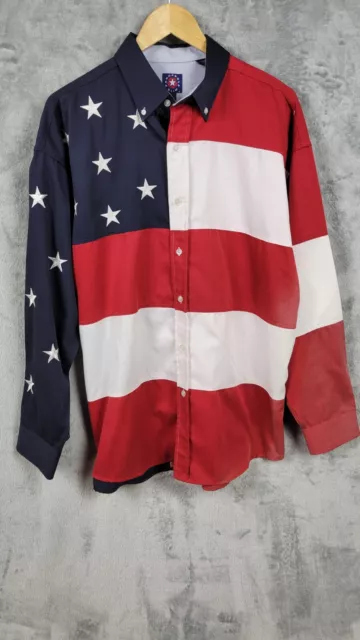 Panhandle Slim Button Up Shirt Mens Large American Flag Maga Western