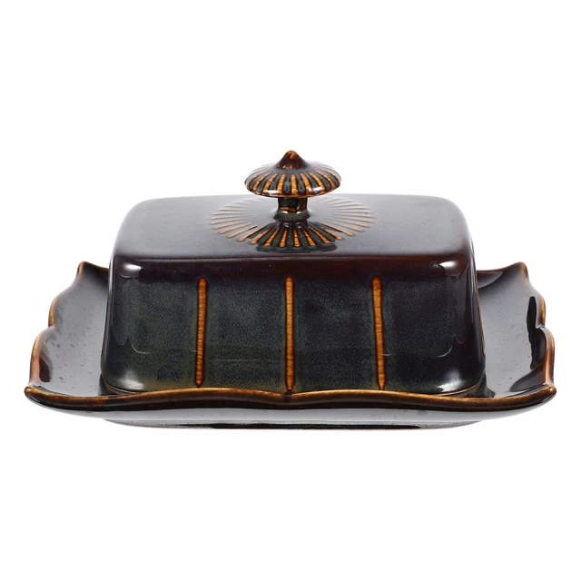 Barattolo Per Burro In Ceramica Con Coperchio - Design A Grana Di Pietra, Per Conservazione A Fresco - Foto 3