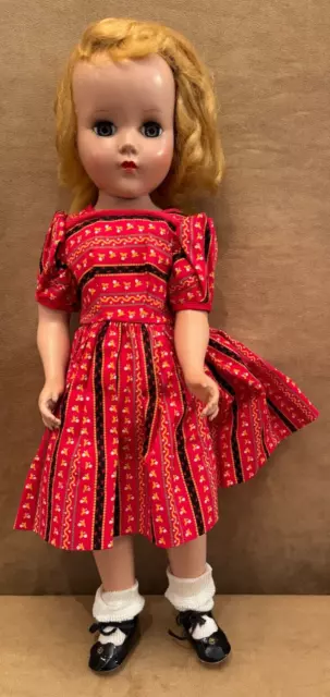 Vintage 17" Doll Toni red dress strawberry blonde hair sleepy eyes mid century