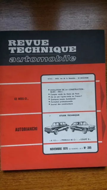 RTA Revue technique automobile n° 295 Autobianchi A111 Primula Coupé S Mini BLMC