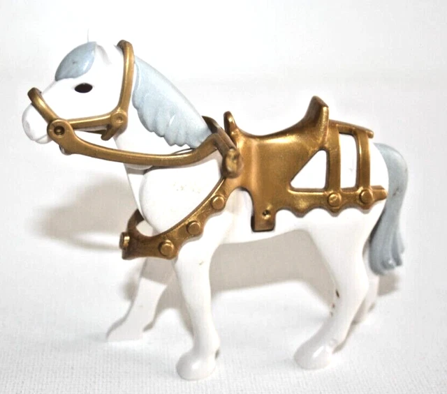PLAYMOBIL CHEVAL ANCIEN avec armure de licorne dorée médiévale EUR 8,99