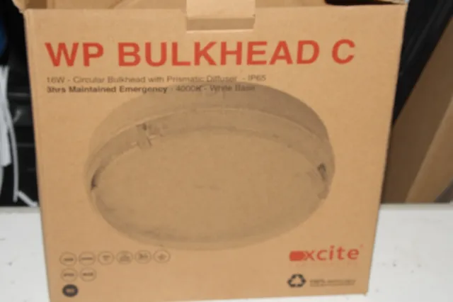 Xcite 16W LED Emergency Circular Bulkhead White / Prismatic 4000K