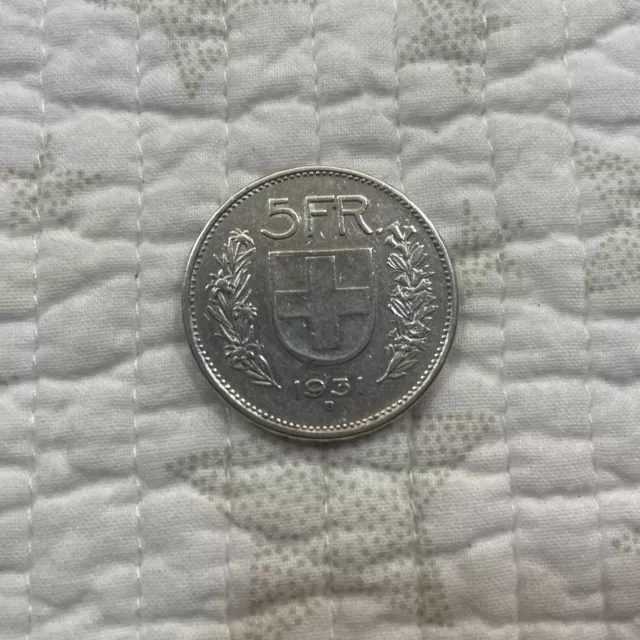 pièce 5 francs argent Suisse 1931 Berne