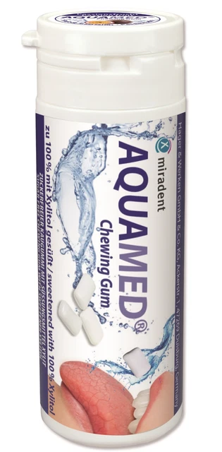 2 chicle Miradent Aquamed contra la sequedad de boca 2x 30 unidades saliva