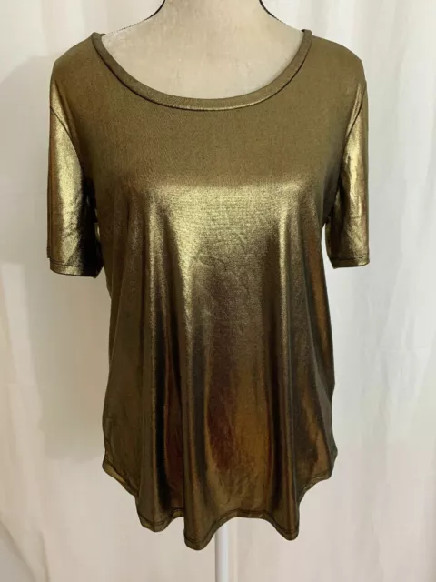 Dknyc Womens Metallic Gold Short Sleeve Top Small
