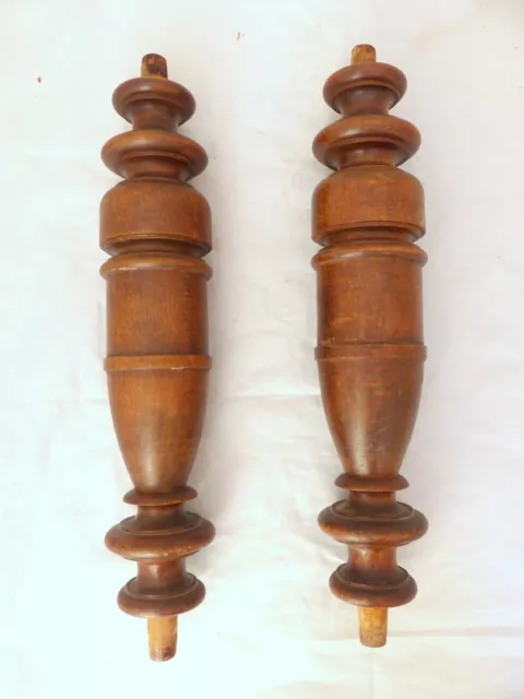 19TH French Antique Pair Turned Carved Walnut Wood Pillar Column 13.7"