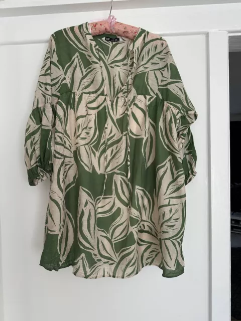 Camisa Corta Zara Vestido Flotante Calzoncillo Verde Crema Hojas L 12 14 Bloggers