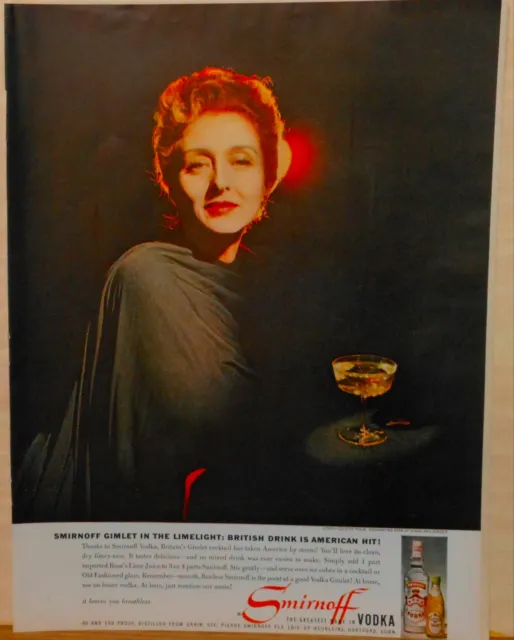 1959 magazine ad for Smirnoff Vodka - Celeste Holm with Smirnoff Vodka gimlet