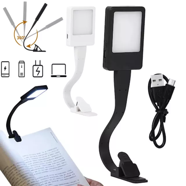 LED Book Reading Light USB Rechargeable Flexible Clip On Bed Desk Table Lamp AU