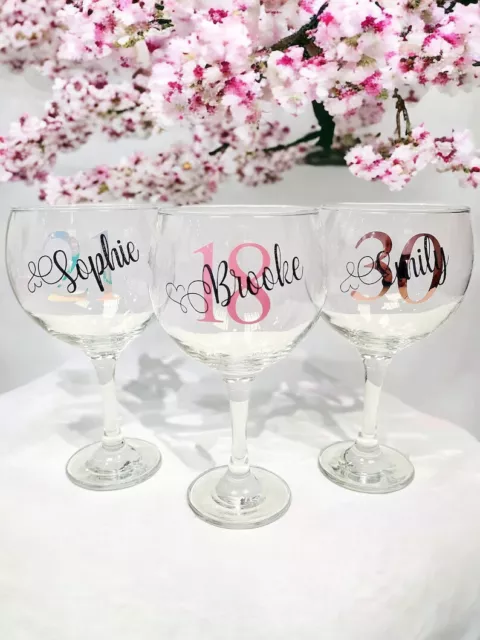 Personalised Gin Glass 18th 21st 30th 40th 50th 60th Birthday Gifts For Her Girl