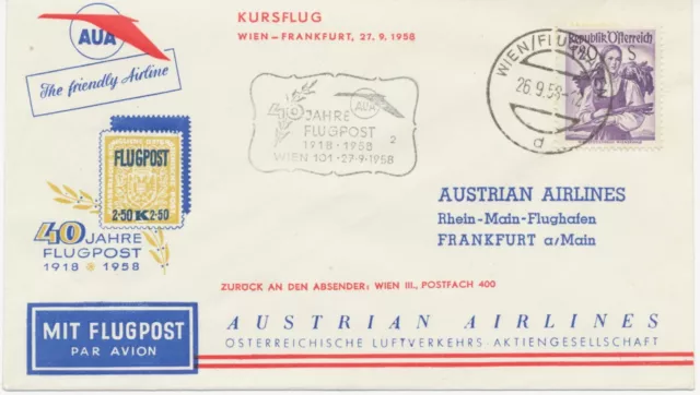 ÖSTERREICH AUA SONDERFLUG 40 Jahre Flugpost 1958 WIEN – FRANKFURT Stempel-Nr. 2