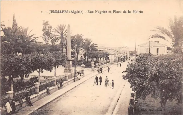 Cpa Algerie Jemmapes Rue Negrier Et Place De La Mairie