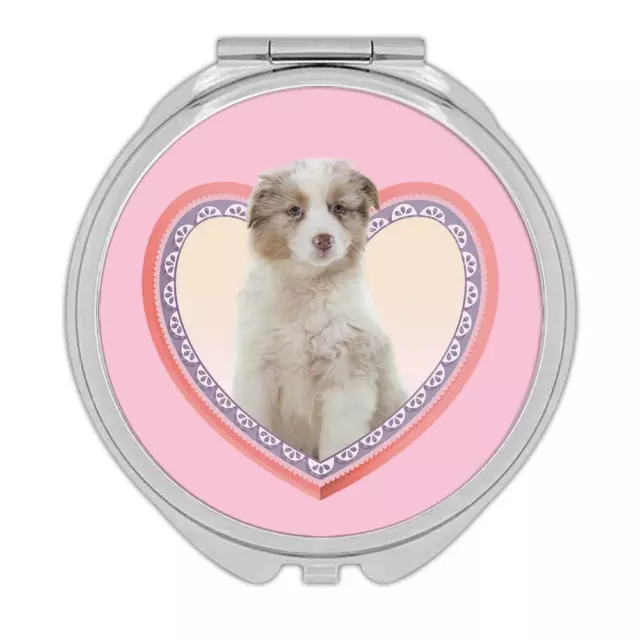 Gift Compact Mirror : Australian Shepherd Puppy Heart Dog Pet Animal Cute