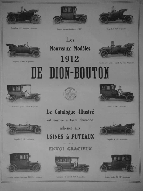 1911 Press Advertising Model Dion Cars - Button Torpedo Landaulet Limousine