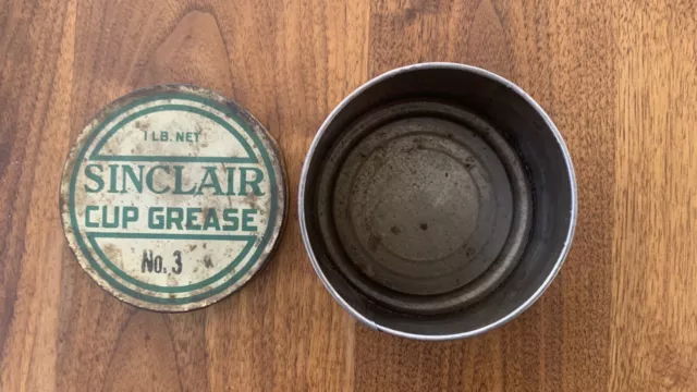 RARE Vintage SINCLAIR Motor Oil Cup Grease 1lb Oil Can  Early (1910’s/20s?) 4x2” 2