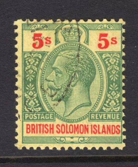 M23519 British Solomon Islands 1914 SG36 KGV: 5/- green & red/yellow FU, Cat £50