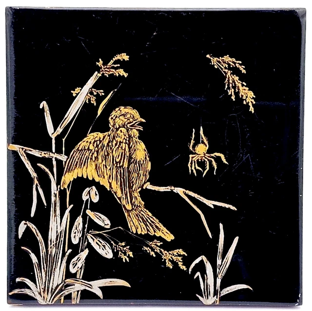 Hand-painted Japanese Aesthetic Style Tile by Minton Hollins & Co. C1880 AE6