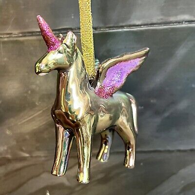 Pegasus￼ Unicirn Porcelain￼￼ Ornament Horse Pony Rainbow Gold Princess Birthday 2