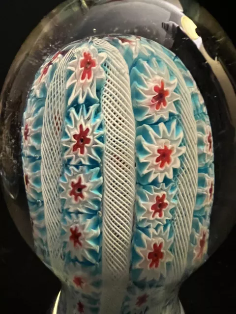 LARGE 5in VINTAGE MURANO LATTICINO RIBBON MILLEFIORI ART GLASS PAPERWEIGHT 2