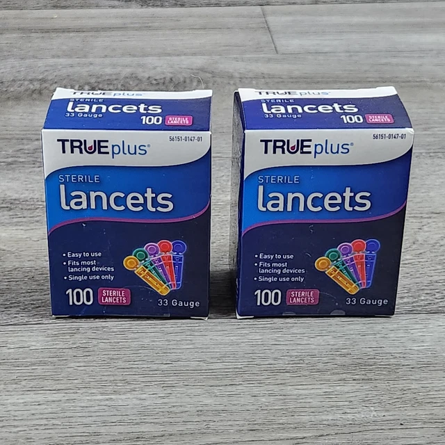TRUEplus Lancets 33 calibre X-Fine 100 quilates/caja (paquete de 2)