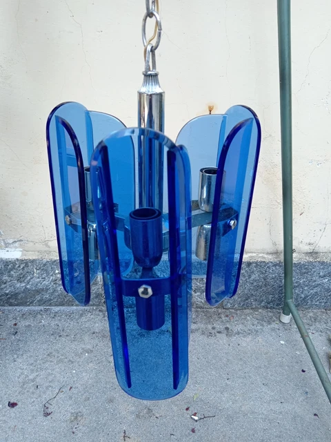 Lampadario  Veca Anni 70 fontana arte blu cobalto Space Age Design Vintage