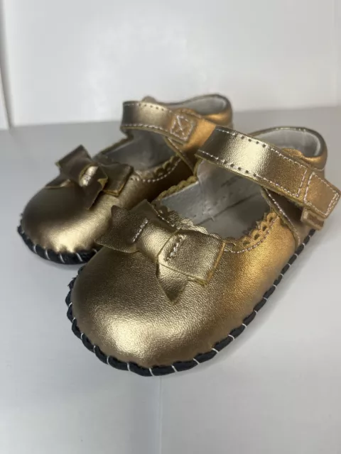 Pediped Gold Infant Adjustable Bow Shoes Originals All Leather First Shoe Cute