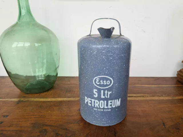 A0441 Alte emaillierte ESSO Petroleumkanne | 5 Liter Ölkanne | Tankstelle RAR