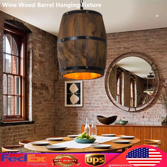 Retro Wood Wine Barrel Decor Pendant Lamp Unique Kitchen Bar Ceiling Lamp