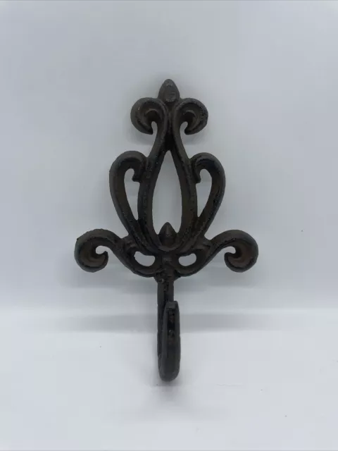 Antique Cast Iron Wall Hooks Brown Decorative Coat Hat Towel Hanging Vintage