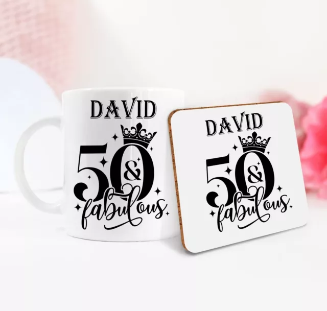 Personalized 50th Birthday Gift 50th Present Mug, Coaster or Gift Set + Gift Box