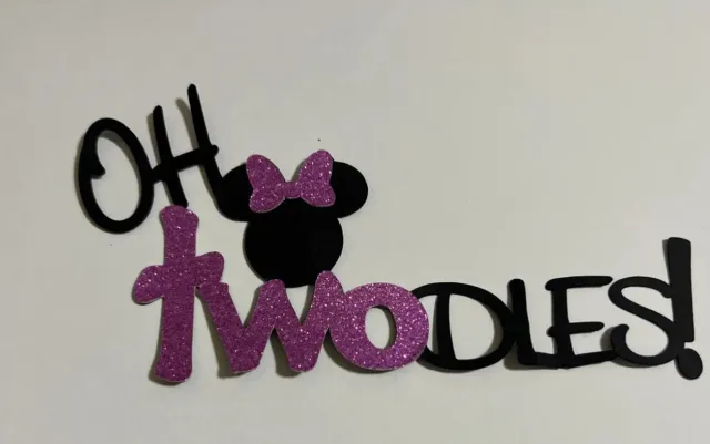Pieza de papel con título de palabra de Oh Twodles Minnie Mouse para cumpleaños libros de recortes tarjetas