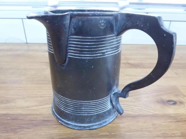 Antique Pewter Quart Measuring Jug Tankard With Pouring Spout