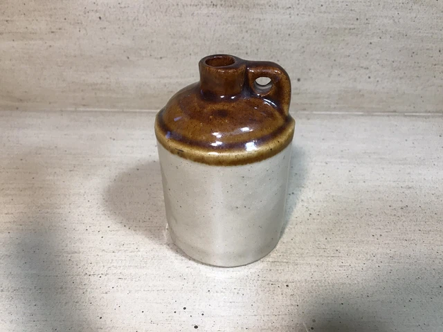 Antique Vintage Mini Stoneware Glazed Primitive Jug Crock Jar 4” Tall