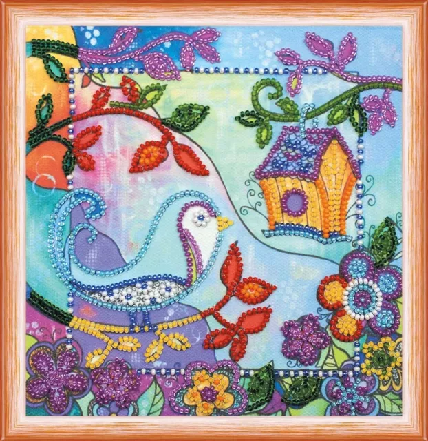 DIY Bead Embroidery Kit "Spring for birds" Beaded Stitching Needlepoint Beadwork