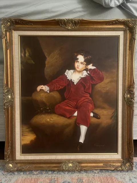 Vintage 18th Century “Red Boy” Oil Painting Signed By Simpson In Frame 26x30