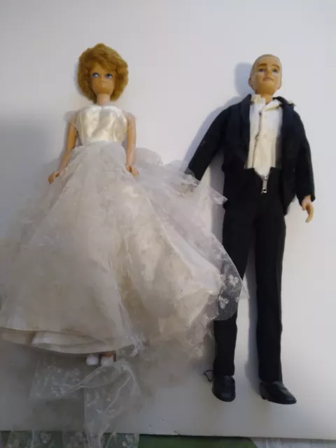 Original Vintage 60's Bubble Cut Barbie and Flock hair Ken Bride & Groom