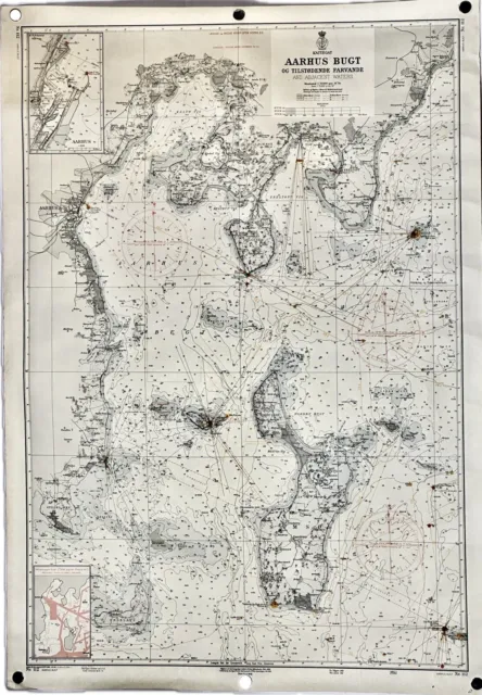 Vintage Original 1961 Denmark/Danish Map ‘Aarhus Bugt’  Bay And Adjacent Waters