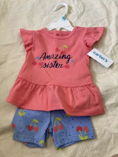 Carters baby girl Amazing Sister 2 piece short outfit size 6M NWT