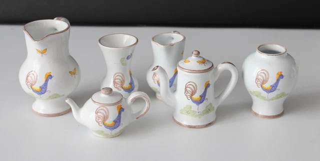 Lot De 5 Miniatures Dînette Anciennes – Faïence émaillée Et Porcelaine – XIXème