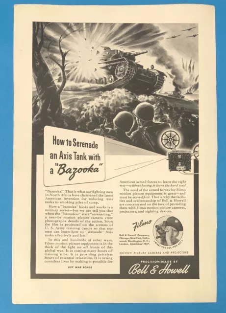 1943 Bell & Howell Filmo Camera "Bazooka" advertisement (size 6.5 x 10 in)