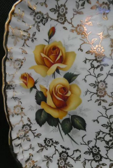 Vintage Old Foley James Kent Ltd Sandwich Plate with Yellow Roses and Gold Trim 2