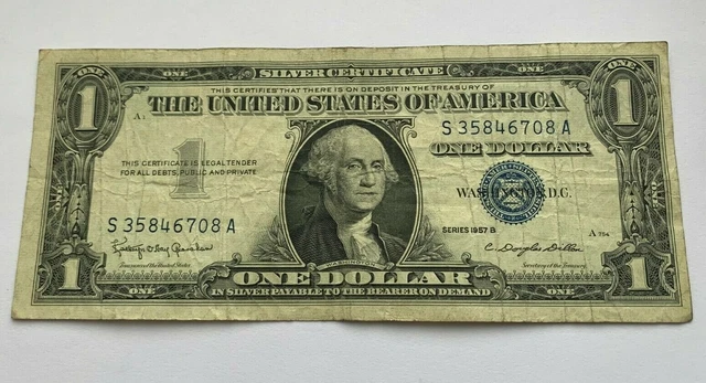 1957 B  $1 Dollar Bill Silver Certificate Blue Seal Note U.s Currency